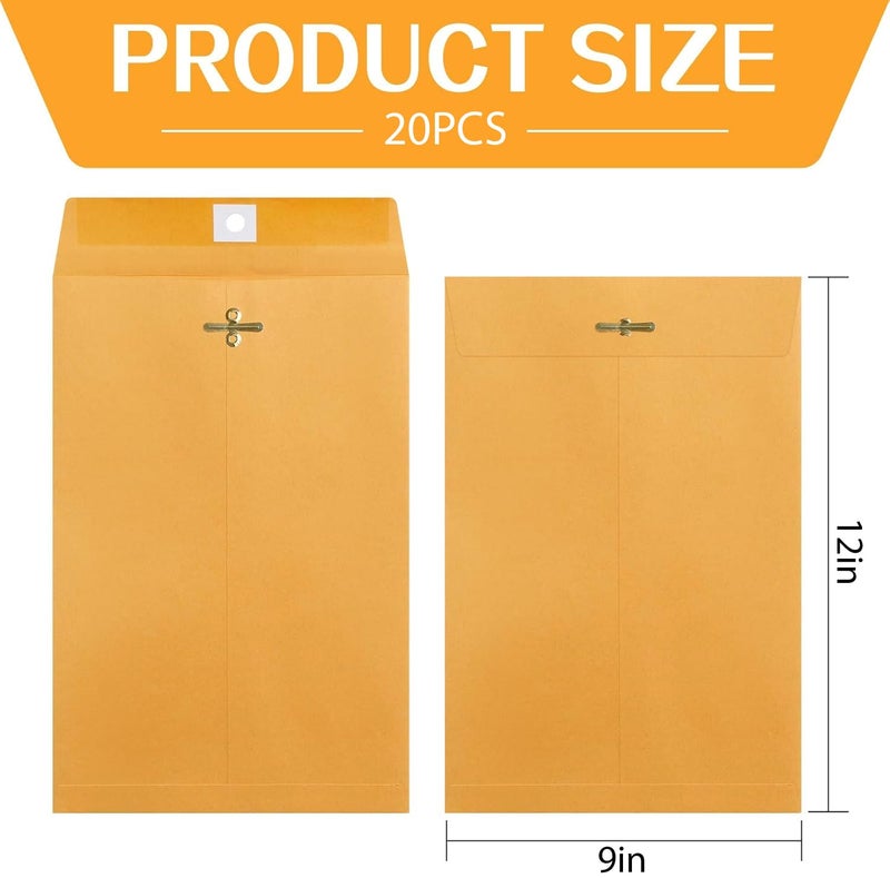 Bazyrock 20 Pcs 9 x 12 Inch Manilla Envelopes,Kraft Envelopes with Clasp Closure and Gummed Seal for Office Document School Business Home - Image 2